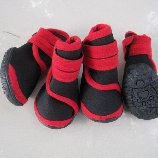 THRIXINE waterproof dog shoes for winter in red and black design with adjustable straps