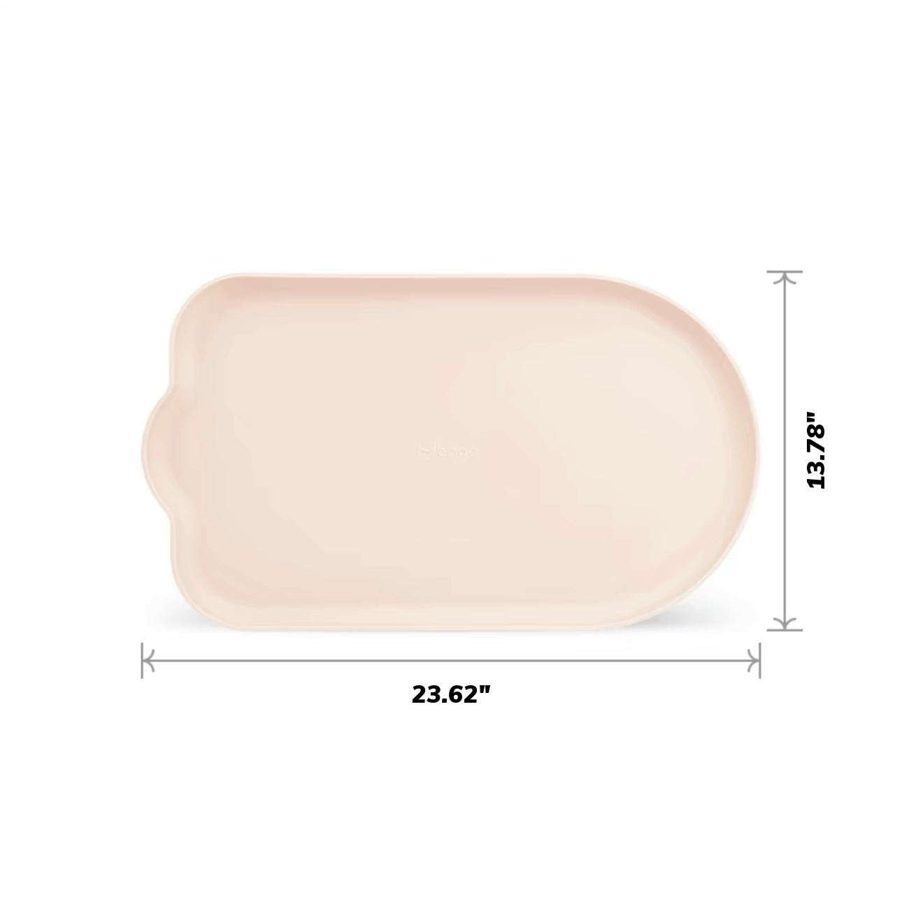 MangoPets waterproof pet feeding mat in soft pink color, measuring 23.62 by 13.78 inches