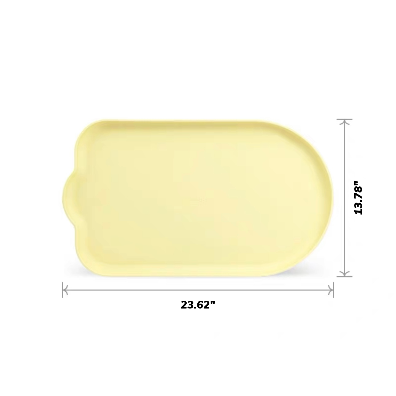 MangoPets waterproof pet feeding mat in cheerful yellow, measuring 23.62 by 13.78 inches