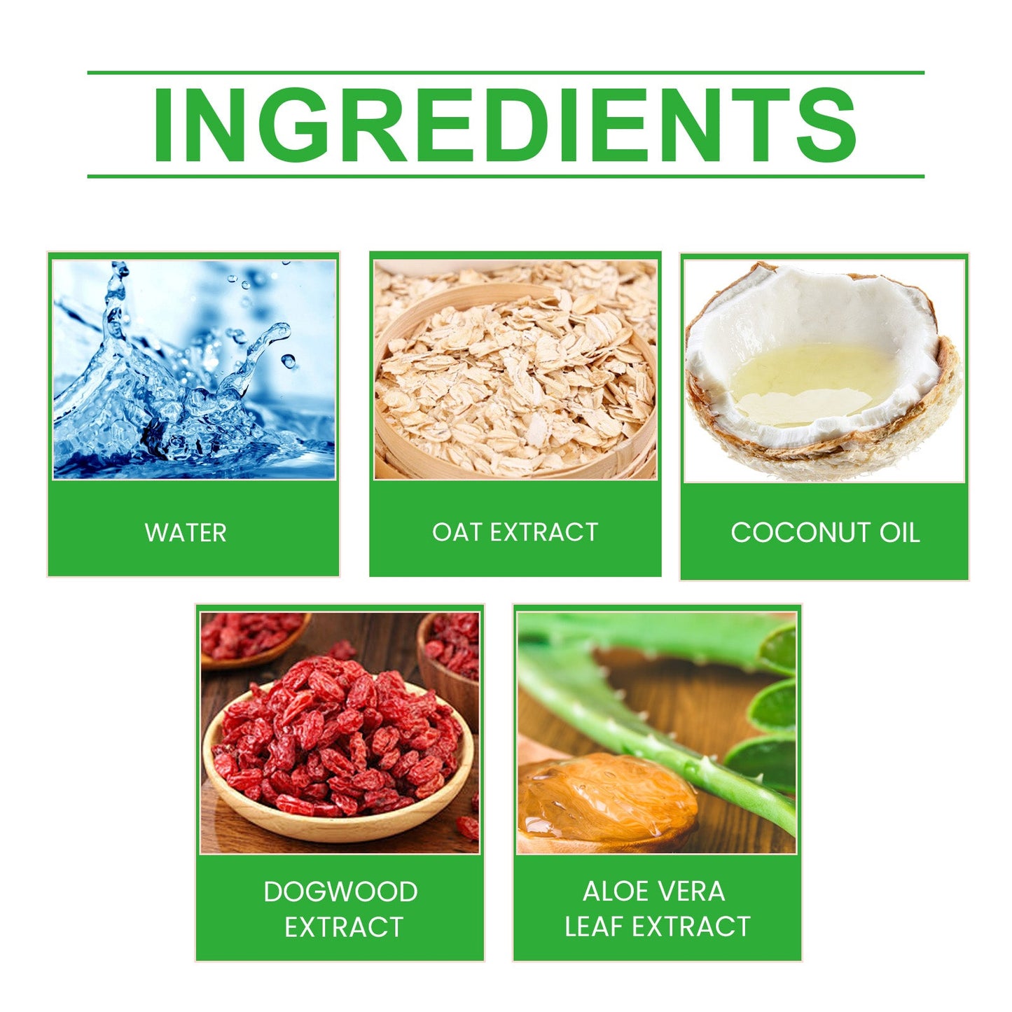 Natural ingredients for pet care including aloe vera, coconut oil, and oat extract used in tartar removal wipes for pets