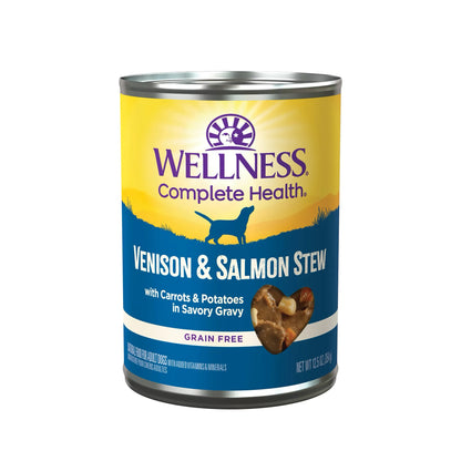 Wellness Adult Venison and Salmon Stew Wet Dog Food by The Family Pet, 12.5oz can, budget-friendly, new arrival for dogs.