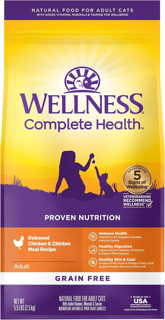 Wellness Complete Health Grain Free Healthy Dry Cat Food for Indoor Cats with Chicken and Chicken Meal