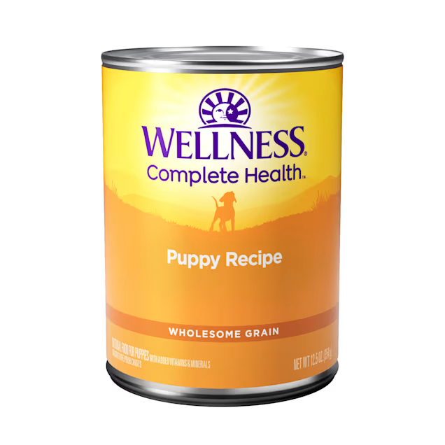 Wellness puppy wet dog food in a can with wholesome grain puppy recipe for healthy development