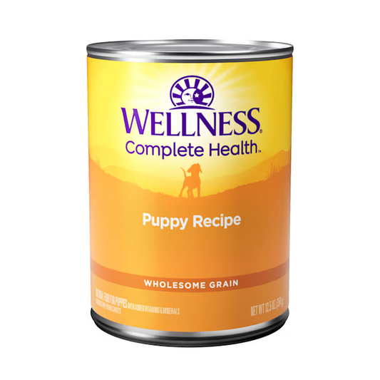 Wellness puppy wet dog food in a can with wholesome grain puppy recipe for healthy development