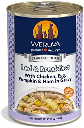 Weruva Bed and Breakfast Wet Dog Food in a 14oz can by The Family Pet, perfect for nourishing your dog.