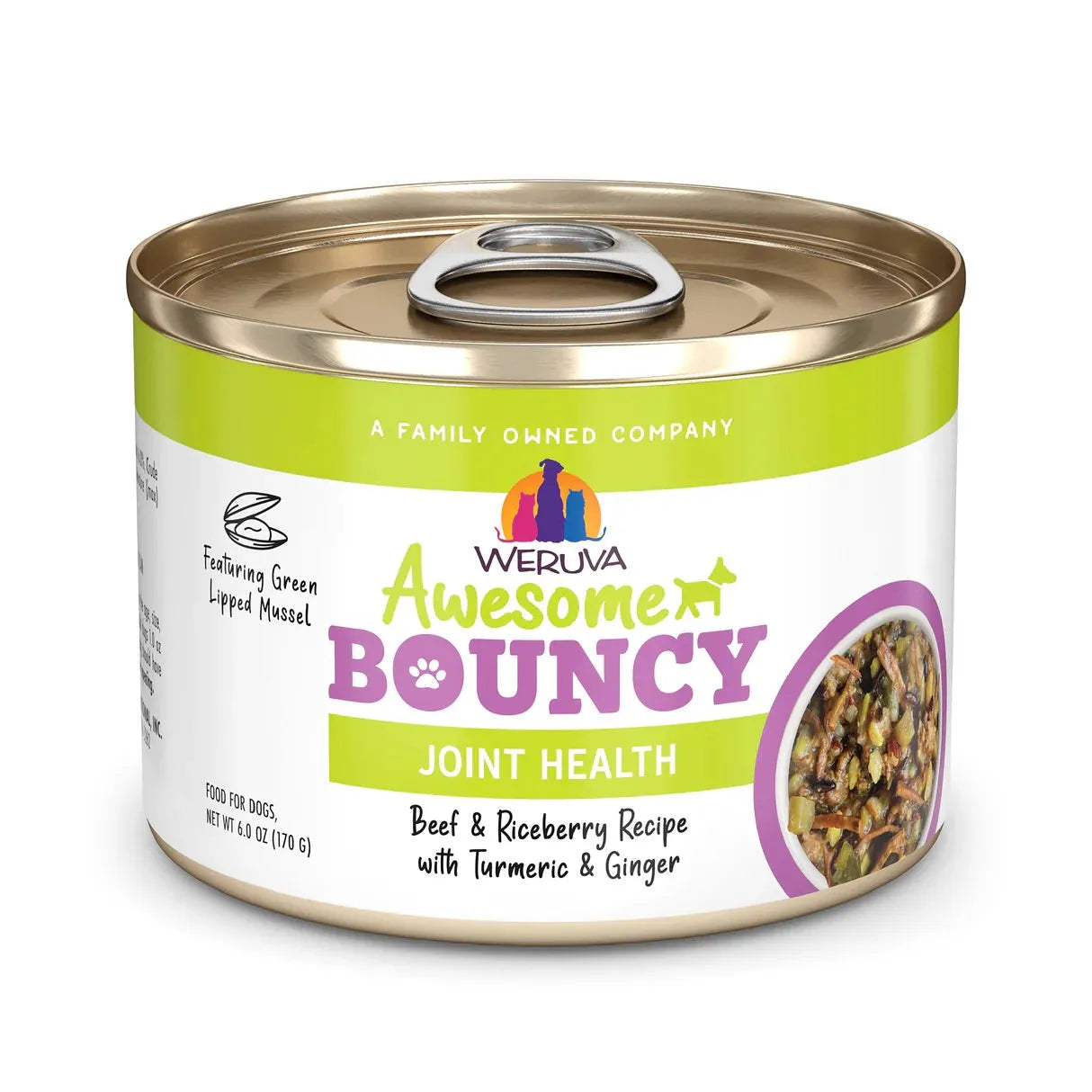 Weruva Dog Bouncy Beef in a vibrant packaging, 14oz size from Purrfect Pet Kingdom, perfect dog food for your furry friend.