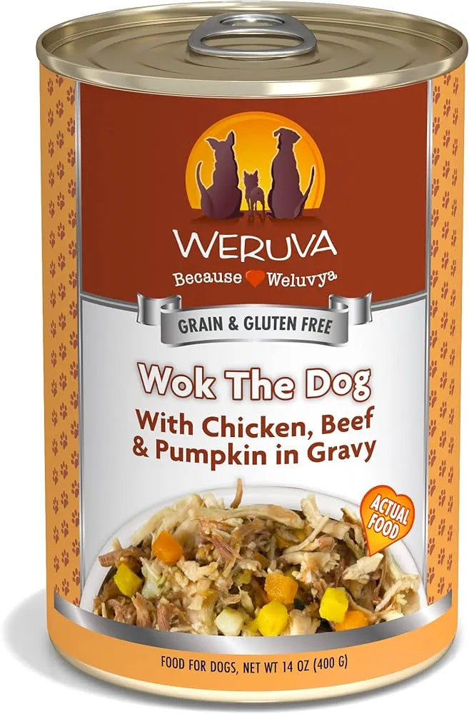 Weruva Wok The Dog Wet Dog Food in a 14oz can by The Family Pet, perfect for nourishing your dog with quality nutrition.