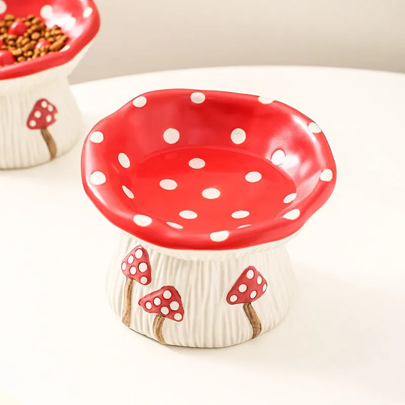 Whimsical Elevated Mushroom Cat Bowl by Purrfect Pet Kingdom, ergonomic design, available in slow food and water bowl vari...