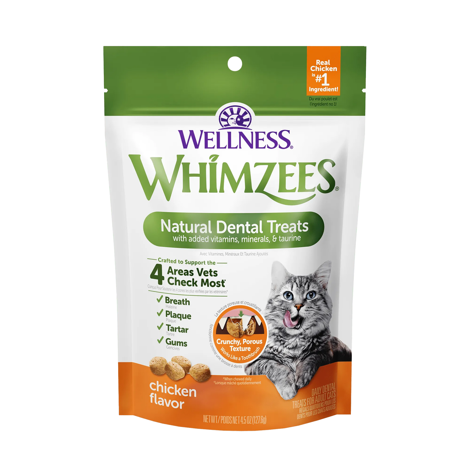 Whimzee Cat Chicken Dental Treats (2oz) by The Family Pet, colorful dental chew treats for cats, ideal for dental health.