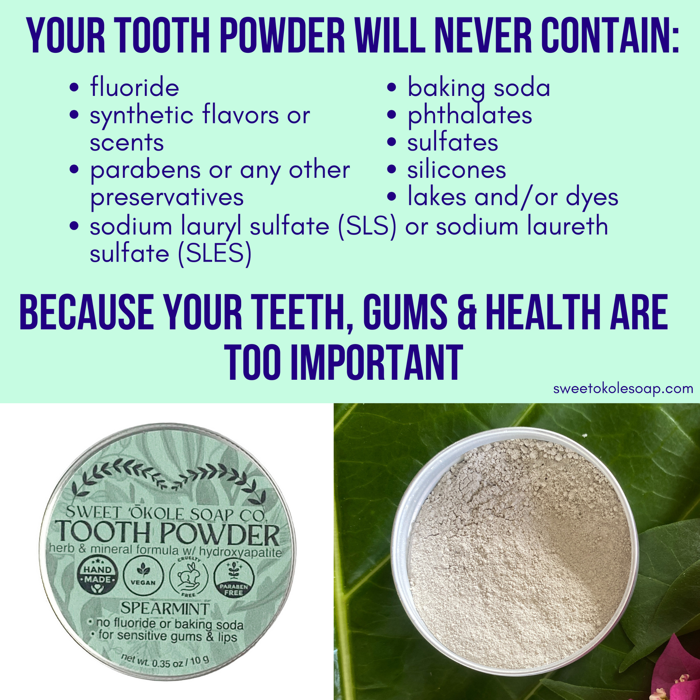 Pet Tooth Powder - Spearmint Noni & 5% Hydroxyapatite Formula