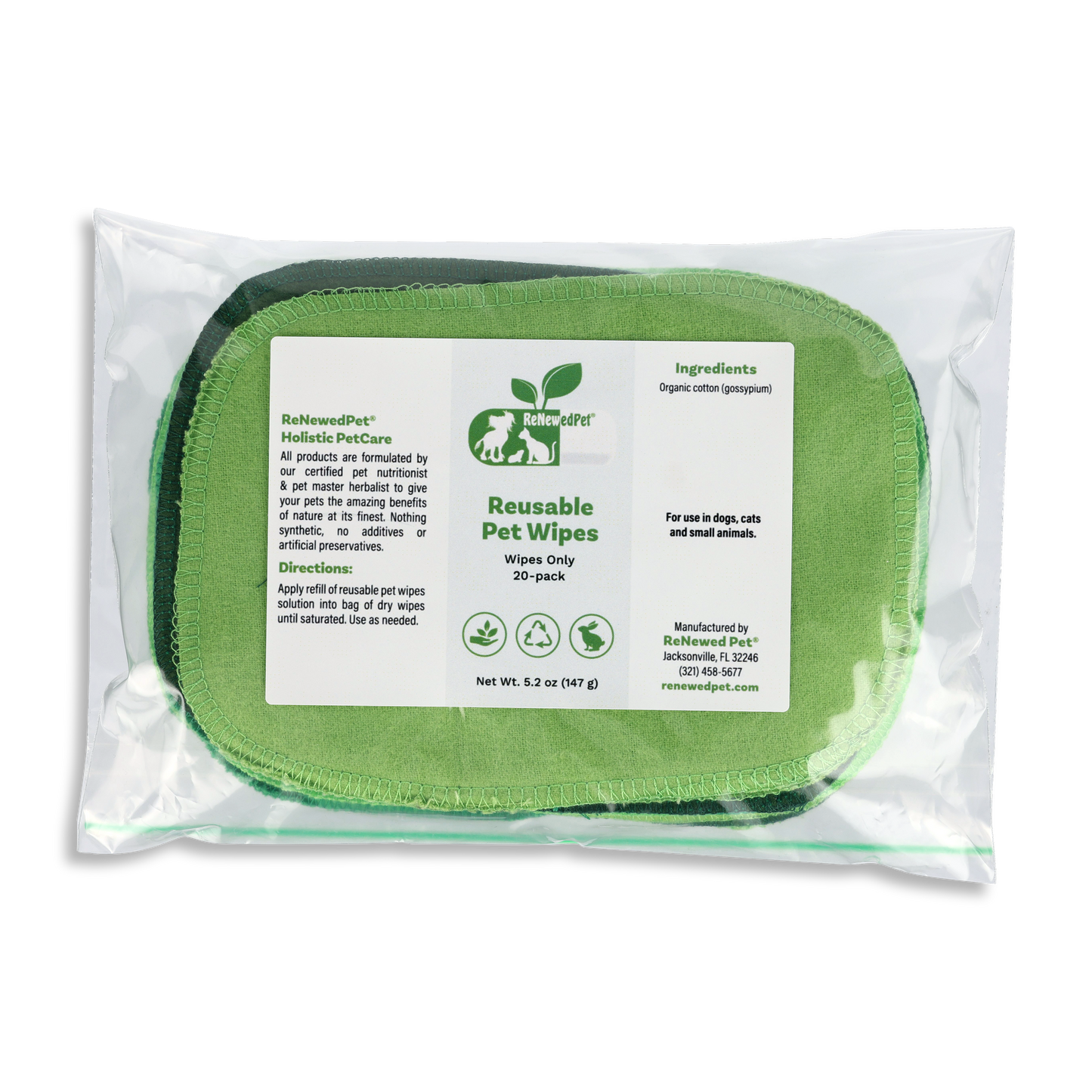 Reusable Pet Wipes Natural Cleansing Solution
