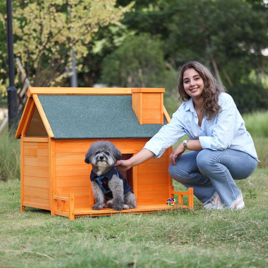 Purrfect Pet Kingdom Wooden Dog House with Platform As Picture Purrfect Pet Kingdom