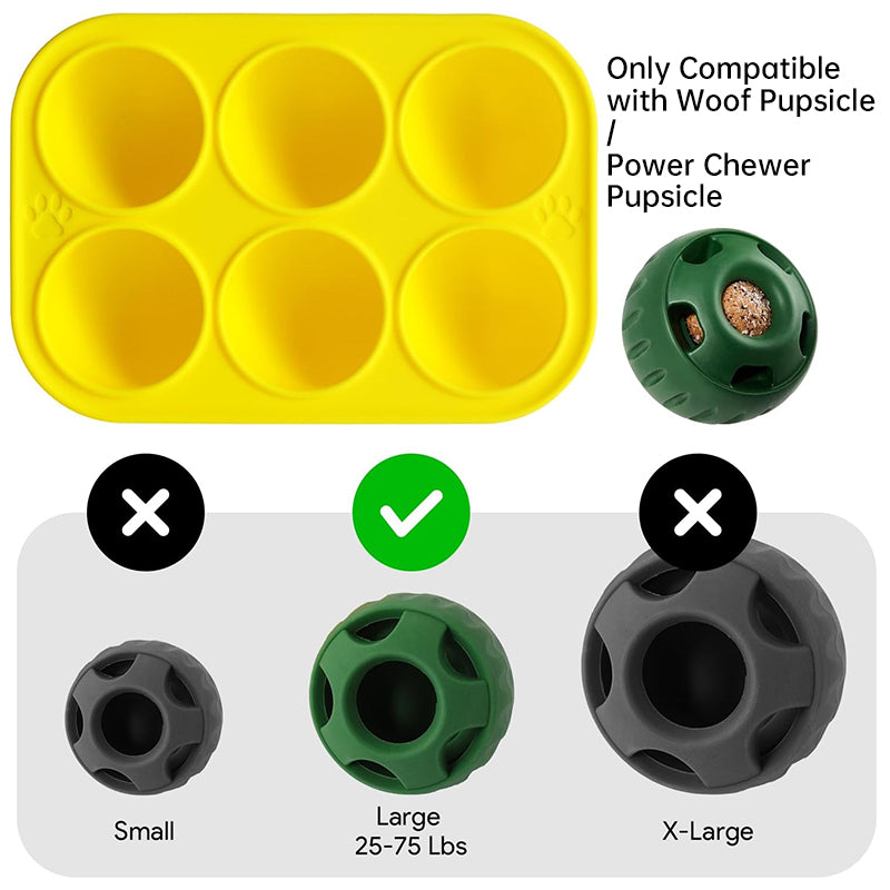 Yellow dog treat molds designed for Woof & Power Chewer compatible molds for various sizes