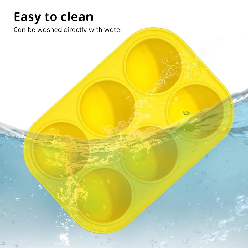 Yellow silicone molds for dog treats compatible with Woof & Power Chewer, easy to clean and dishwasher safe