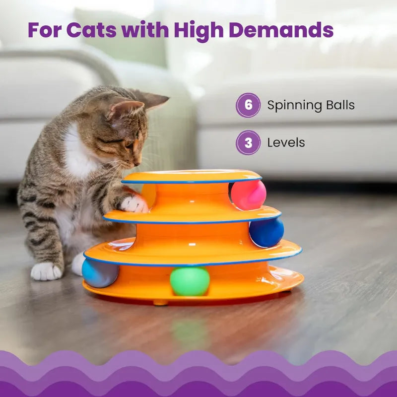 WTN Essentials - 3-Tier Cat Track Toy – Interactive Spinning Ball Tower for Active Cats