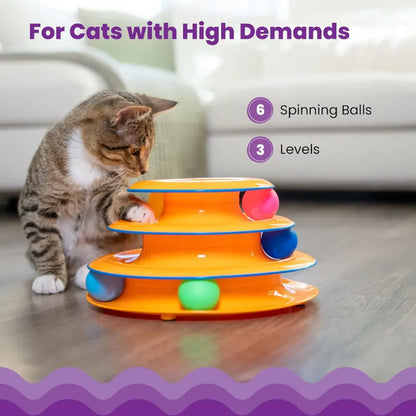 WTN Essentials - 3-Tier Cat Track Toy – Interactive Spinning Ball Tower for Active Cats