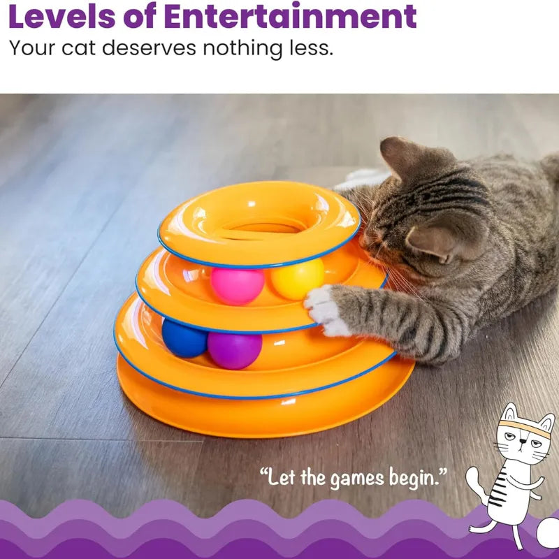 WTN Essentials - 3-Tier Cat Track Toy Interactive Spinning Ball Tower Fun - Cat Toys
