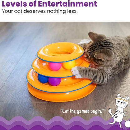WTN Essentials - 3-Tier Cat Track Toy Interactive Spinning Ball Tower Fun - Cat Toys