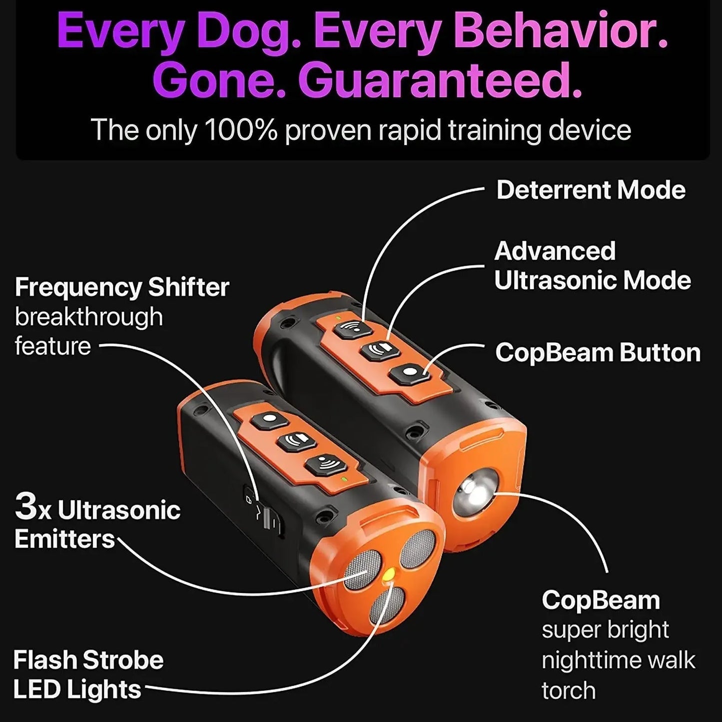 WTN Essentials - Ultrasonic Bark Deterrent – Rechargeable Dog Repeller Device with LED Flashlight