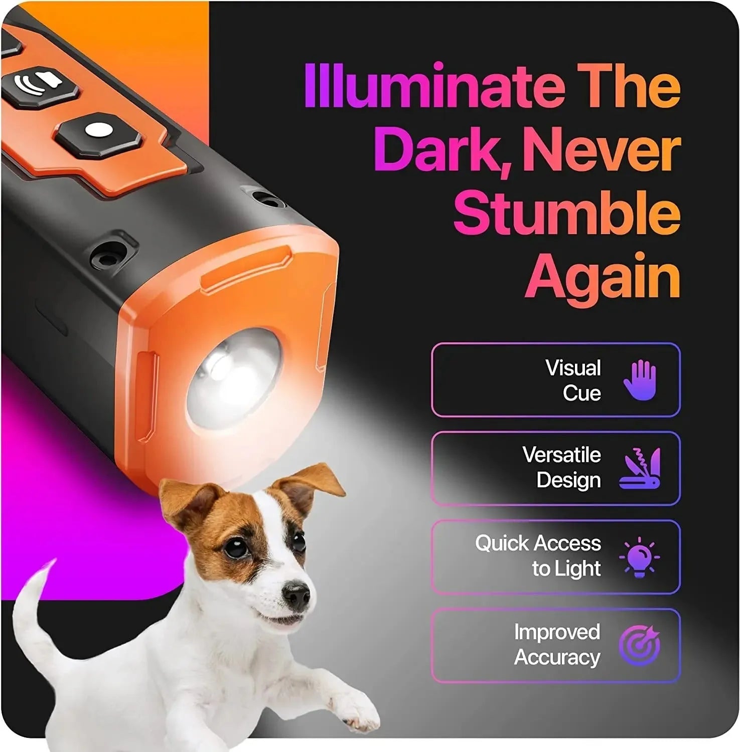 WTN Essentials - Ultrasonic Bark Deterrent – Rechargeable Dog Repeller Device with LED Flashlight