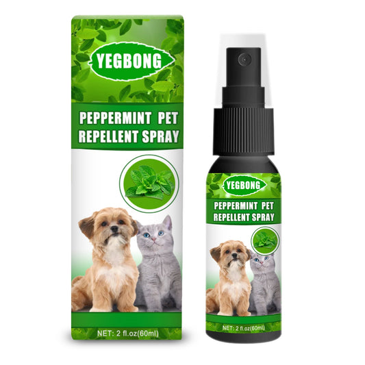 Yegbong Peppermint Pet Repellent Spray, a natural fungus spray for cats and dogs, in a 2 oz bottle with packaging