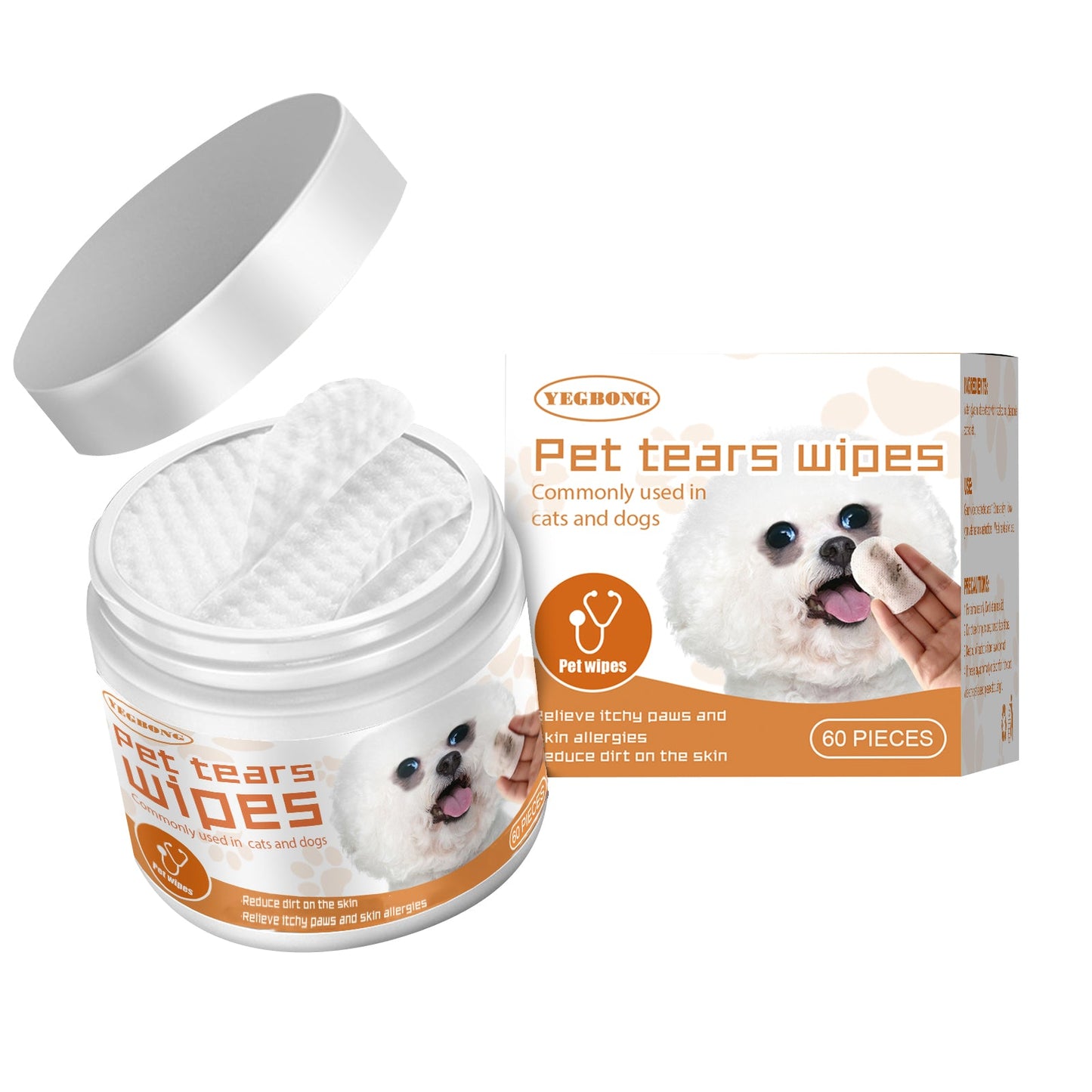 V.I.P Digital Presence dog and cat tear stain cleaning pads in a jar, 60 wipes for pets' tear removal