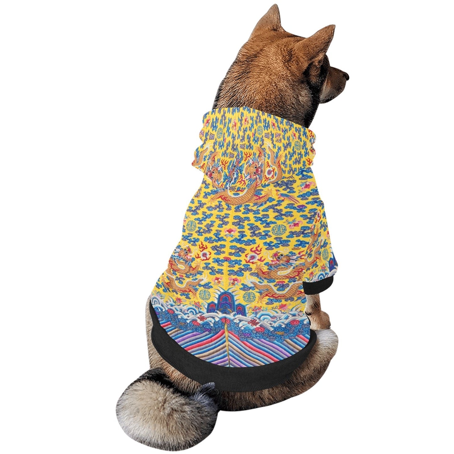 Pet Apparel Yellow Qing Dynasty Dragon Button Hoodie Essenti - size and texture image for pet apparel