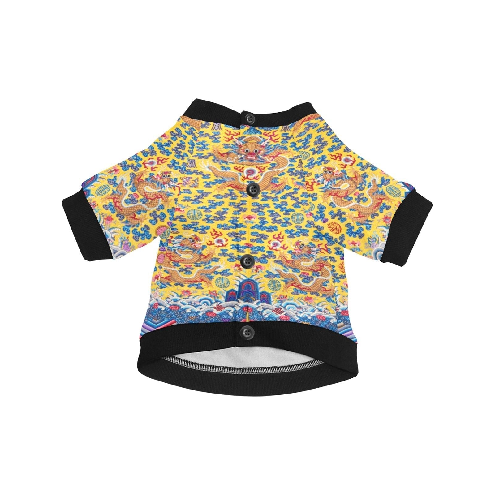 Pet Apparel Yellow Qing Dynasty Dragon Round Neck Shirt - lifestyle product image for pet apparel