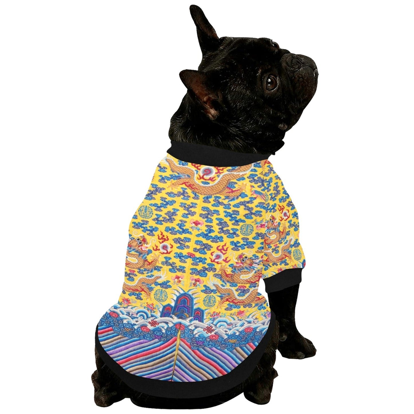 Pet Apparel Yellow Qing Dynasty Dragon Round Neck Shirt - size and texture image for pet apparel