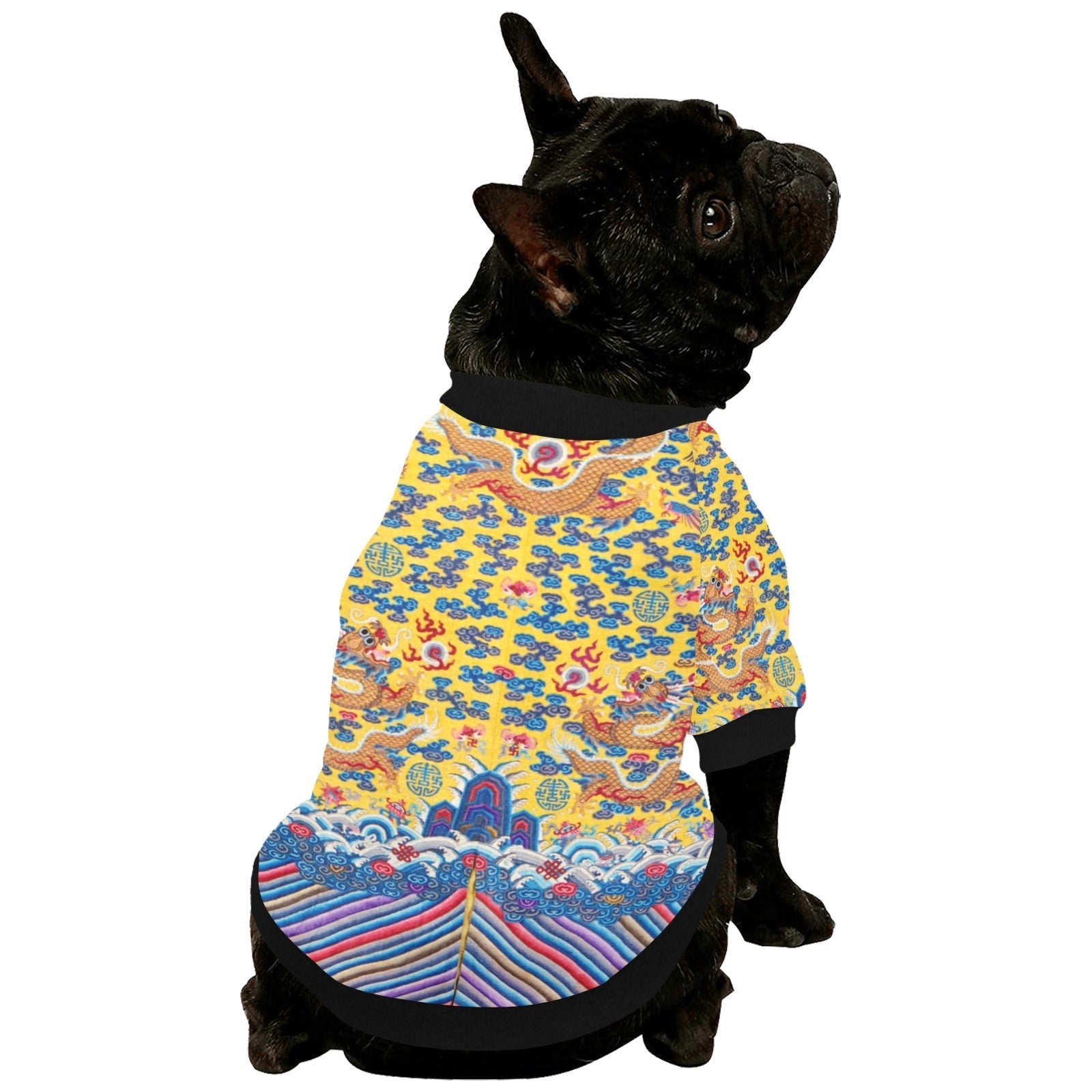 Pet Apparel Yellow Qing Dynasty Dragon Round Neck Shirt - size and texture image for pet apparel