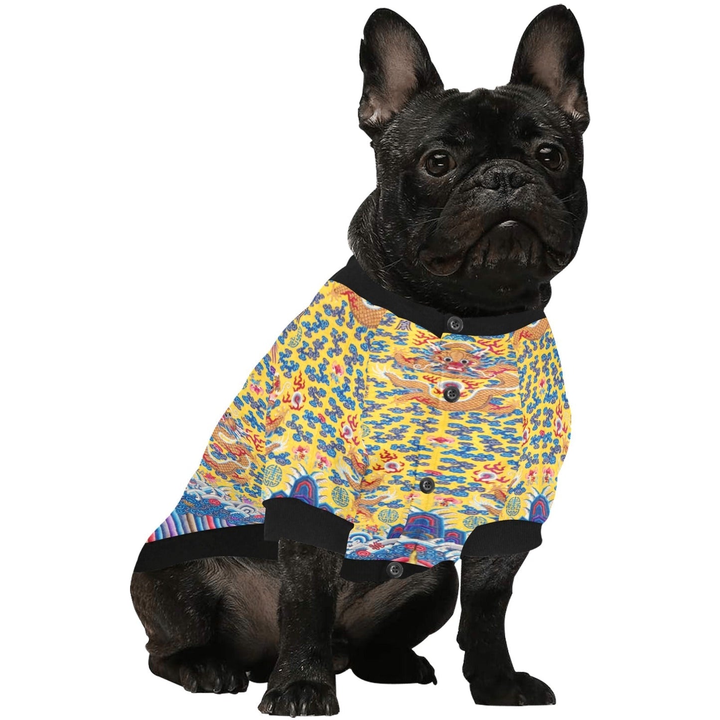 Pet Apparel Yellow Qing Dynasty Dragon Round Neck Shirt - gallery product image for pet apparel