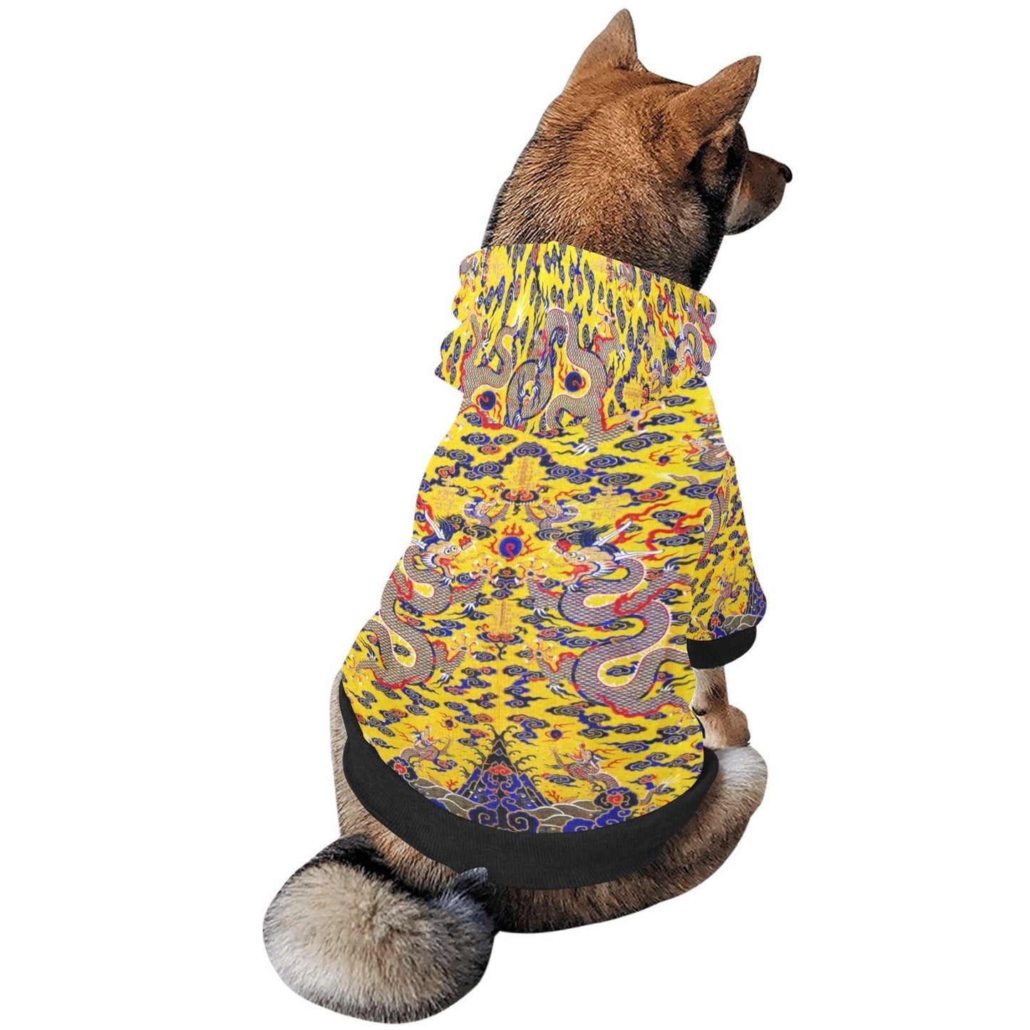 Pet Apparel Yellow Imperial Dragon Button Hoodie for Comfort - size and texture image for pet apparel