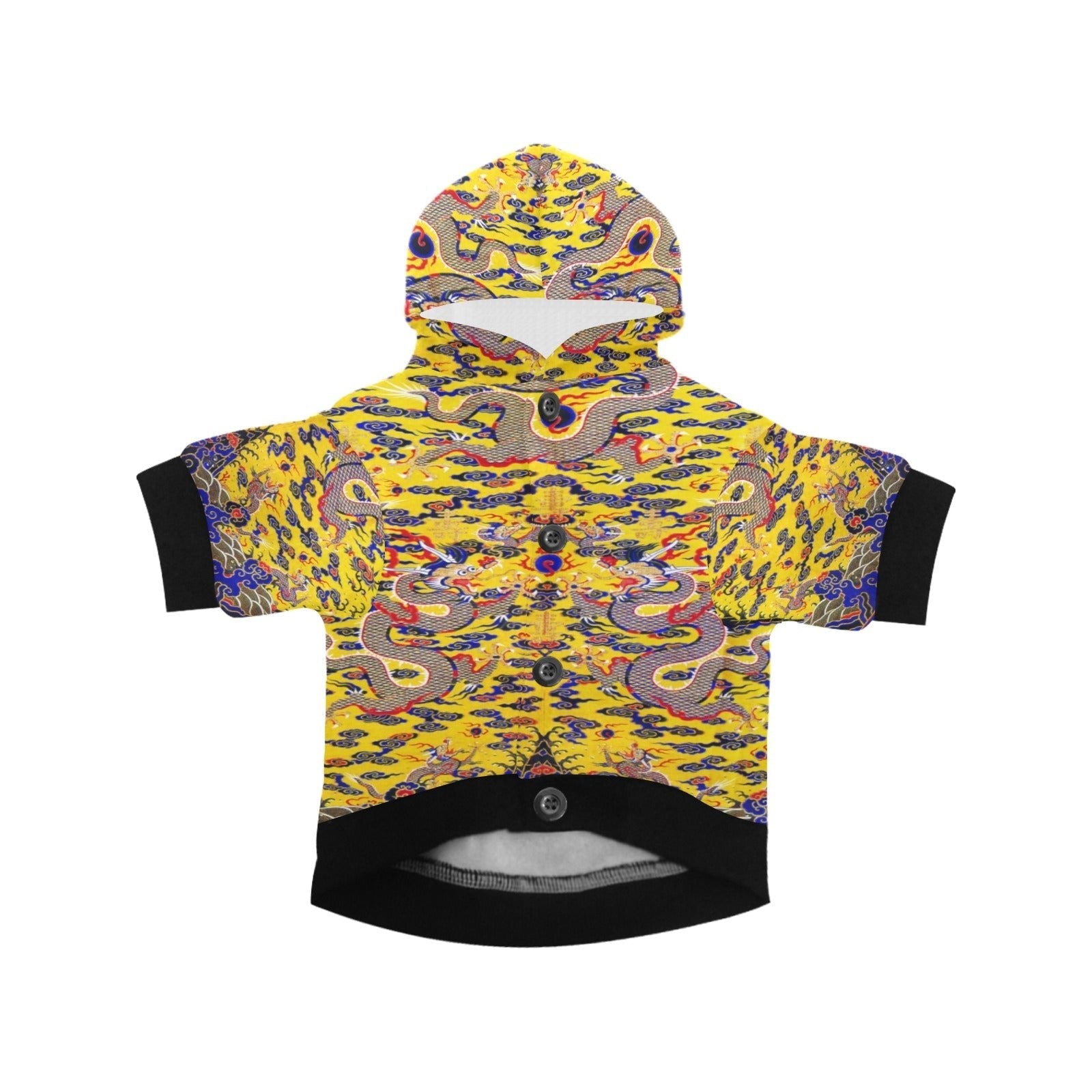 Pet Apparel Yellow Imperial Dragon Button Hoodie for Comfort - lifestyle product image for pet apparel