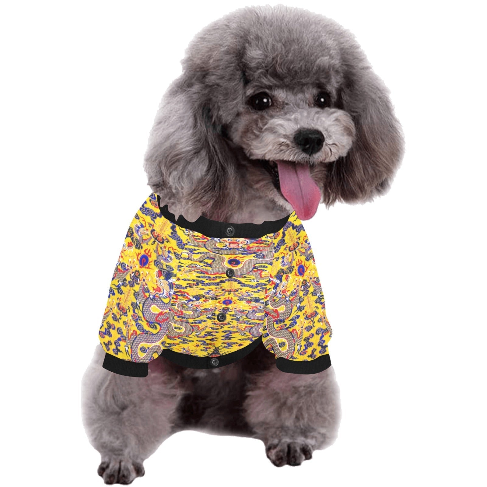 Pet Apparel Yellow Imperial Dragon Round Neck Shirt Essentia - close up product image for pet apparel