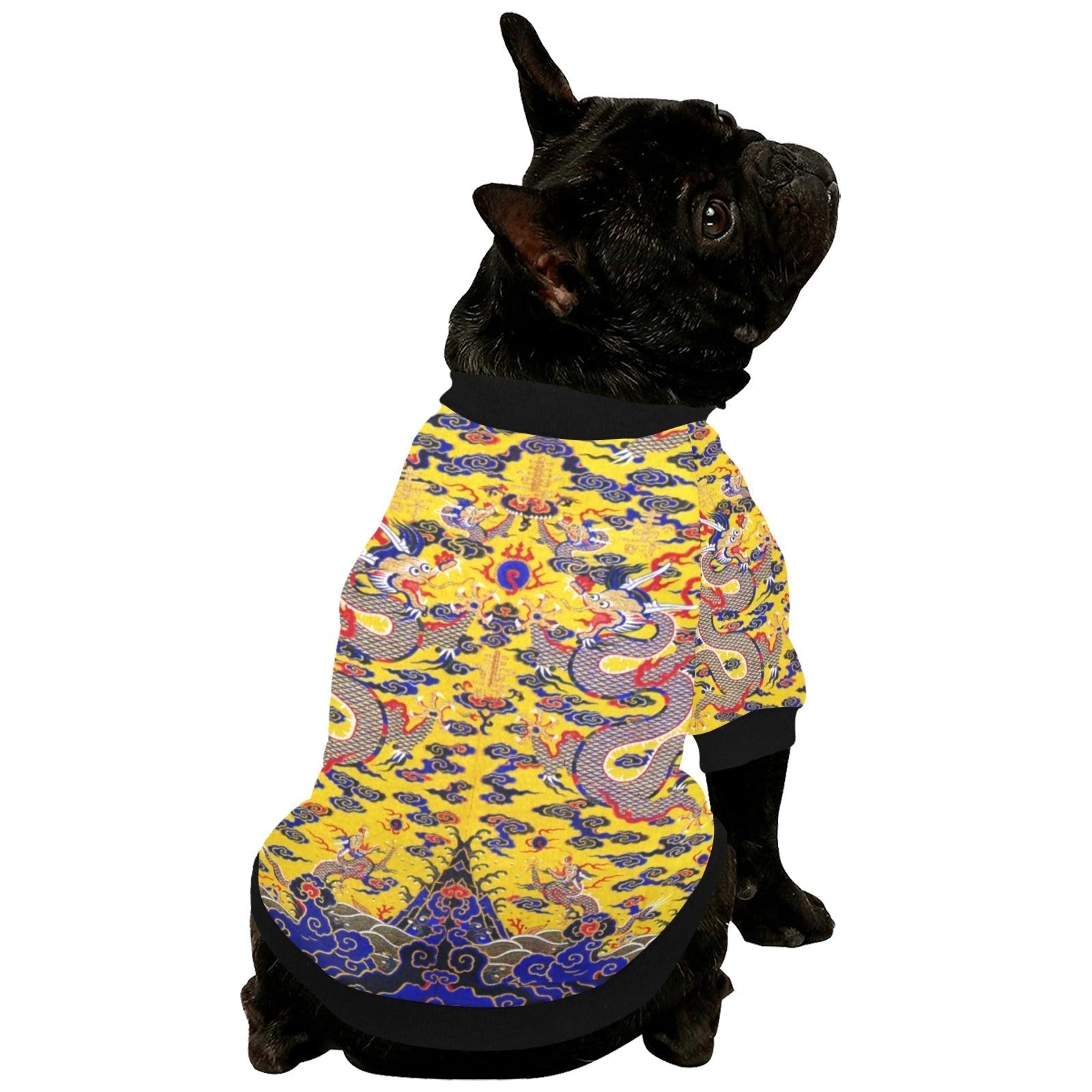 Pet Apparel Yellow Imperial Dragon Round Neck Shirt Essentia - size and texture image for pet apparel