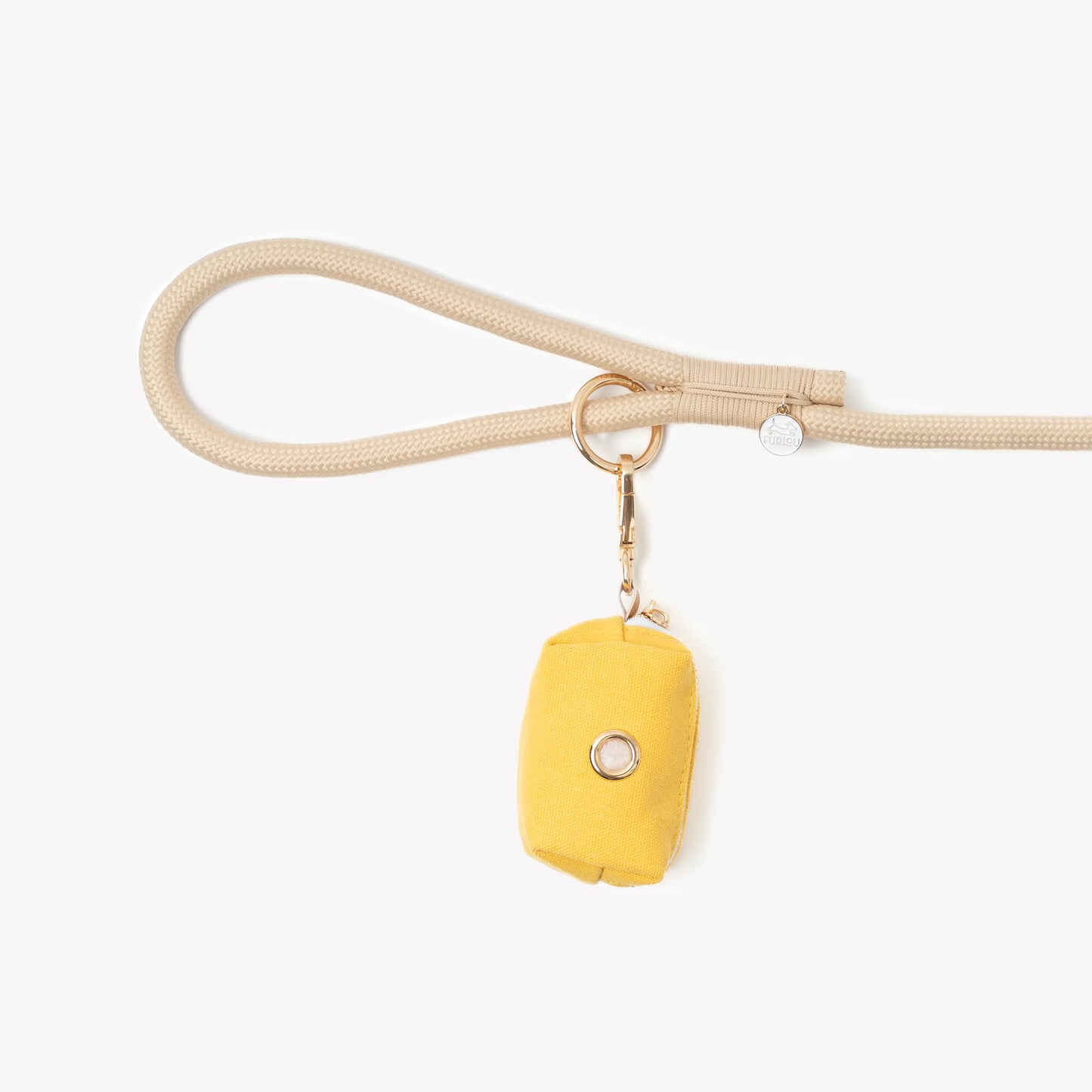 Yellow FURLOU poop bag holder, size 8.50, designed for convenient waste disposal during walks with your dog.