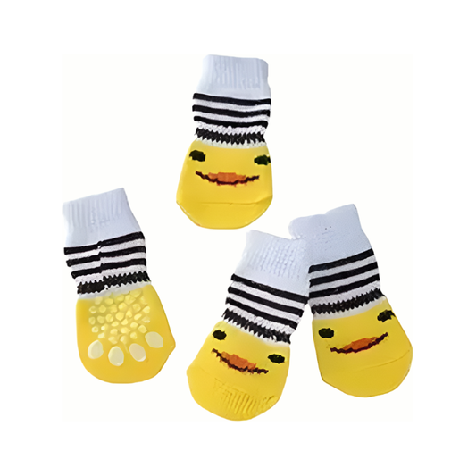 Duck Face Yellow Non-Skid Bottom Warm Pet Socks - 4pc