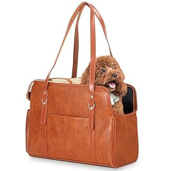 Tail Chasers leather cat carrier tote featuring a stylish design and spacious interior for comfort
